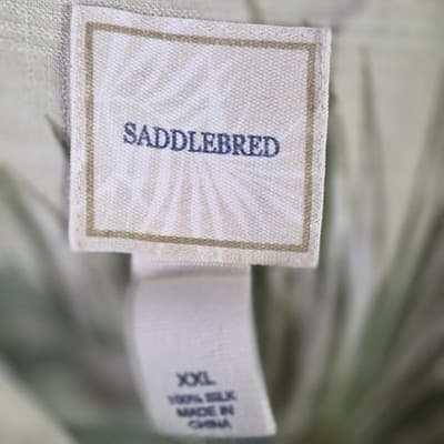 Saddlebred Men’s Tan XXL Silk Hawaiian Floral Short Sleeves Button Down Shirt - Thumbnail 6