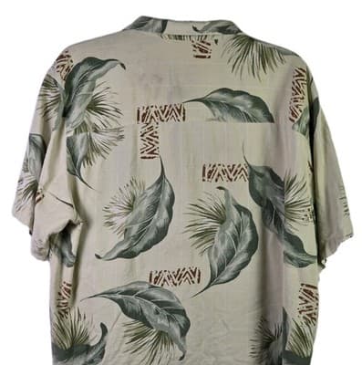Saddlebred Men’s Tan XXL Silk Hawaiian Floral Short Sleeves Button Down Shirt - Thumbnail 8