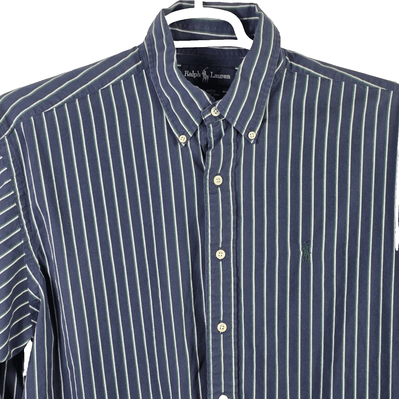 Polo Ralph Lauren Men's Large Blaire Blue Striped Long Sleeve Button Down - Thumbnail 2