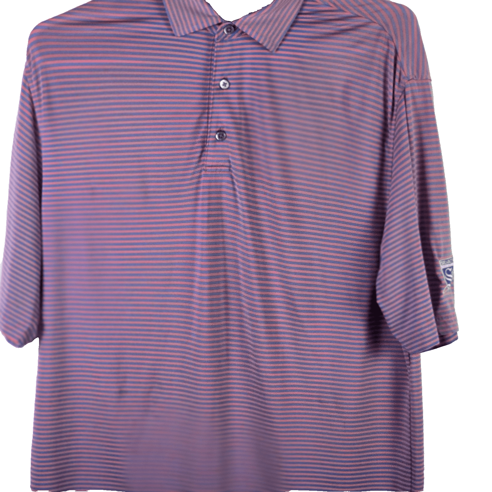 FootJoy Men,s Large Pink & Blue Striped Performance Golf Polo Shirt - Thumbnail 2