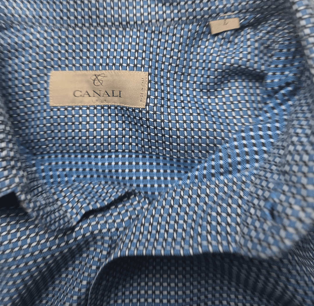 Canali Men's Large Blue Check Impeccabile Long-Sleeve Button Down Dress Shirt - Thumbnail 4