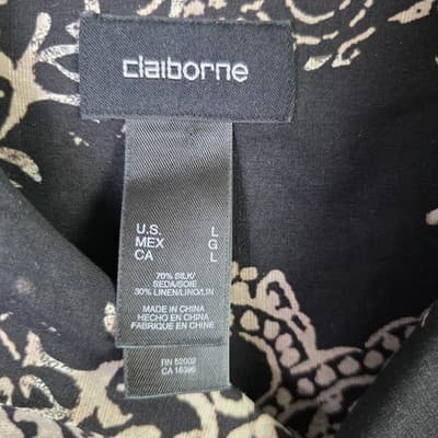 Liz Claiborne Men's Large Silk & Linen Short Sleeve Button Down Shirt - Thumbnail 3