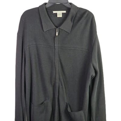 Perry Ellis Men's XL Black Full Zip Cardigan Long Sleeve Sweater - Thumbnail 2