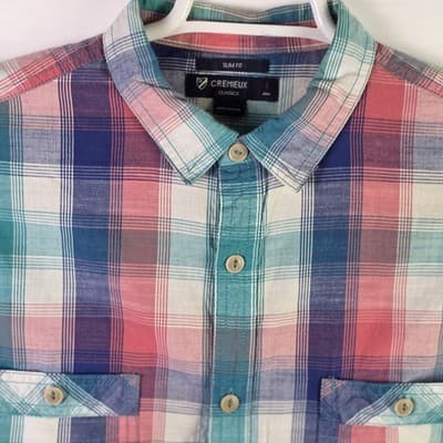 Cremieux Classics Men's Large Plaid Slim Fit Button Down Short Sleeve Shirt - Thumbnail 2