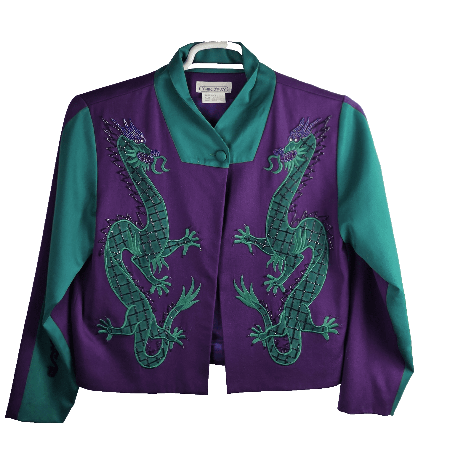 Marc D'Arc Women' Size 10 Teal Wool Embroidered Floral Beaded Lined Blazer - Image 1