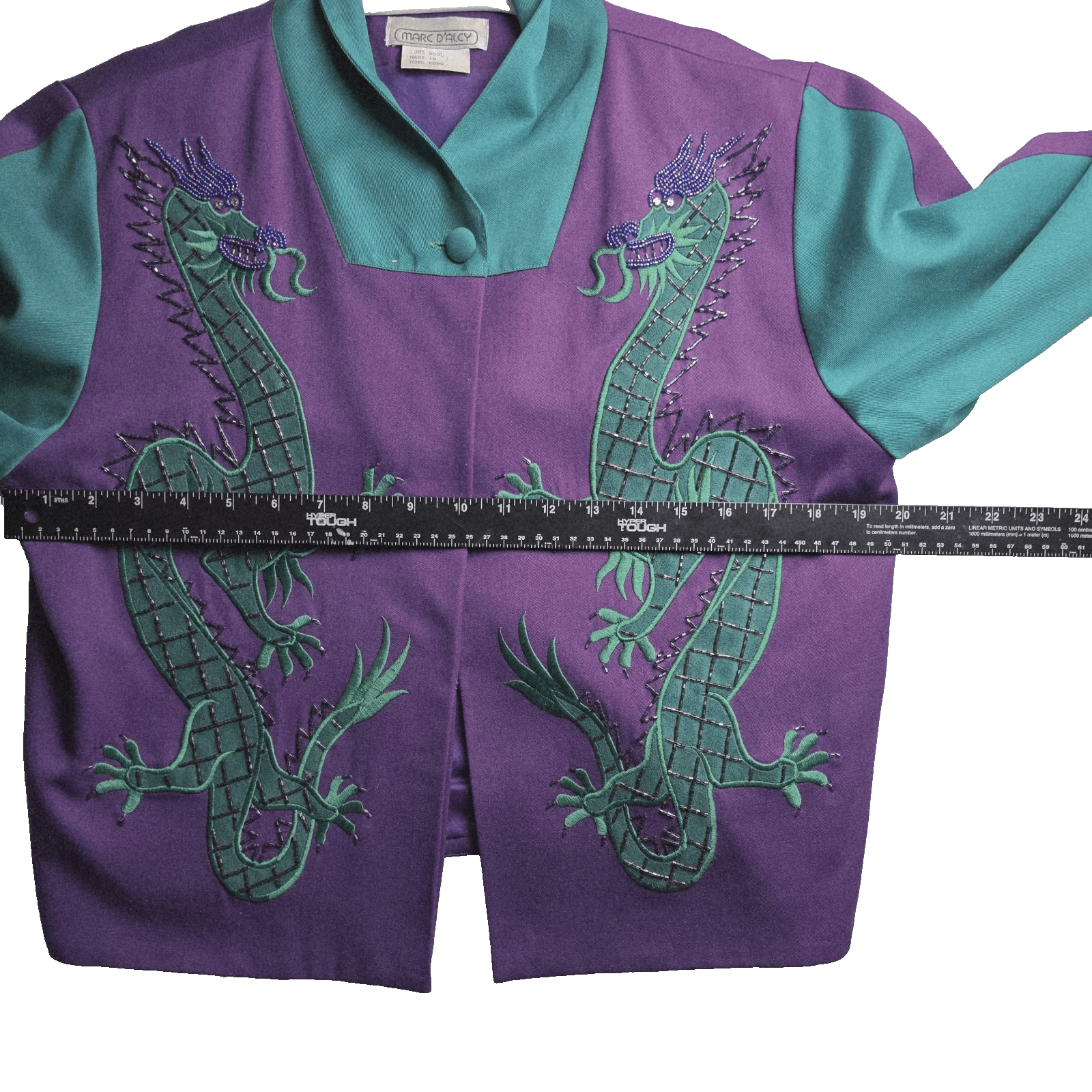 Marc D'Arc Women' Size 10 Teal Wool Embroidered Floral Beaded Lined Blazer - Thumbnail 7