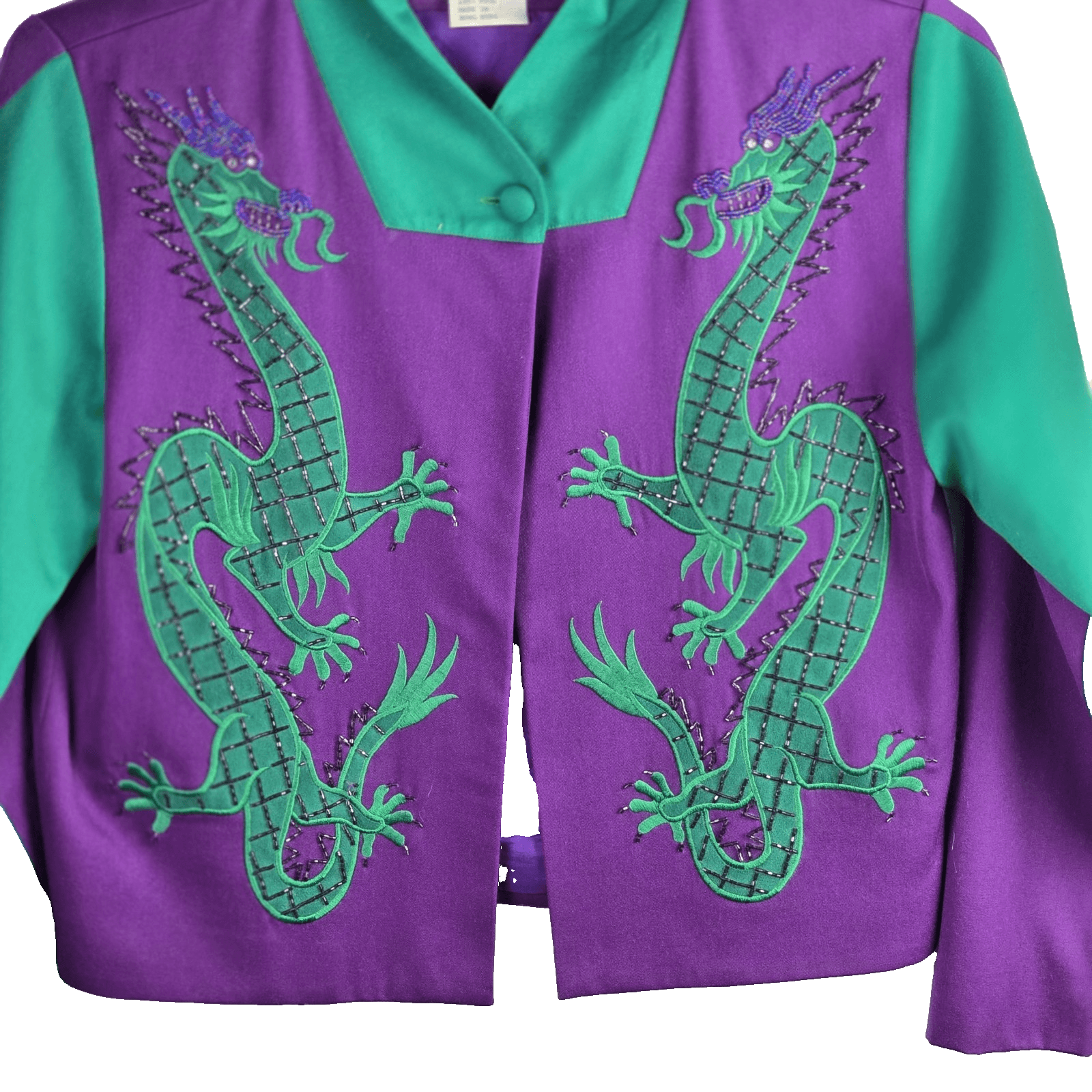 Marc D'Arc Women' Size 10 Teal Wool Embroidered Floral Beaded Lined Blazer - Thumbnail 2
