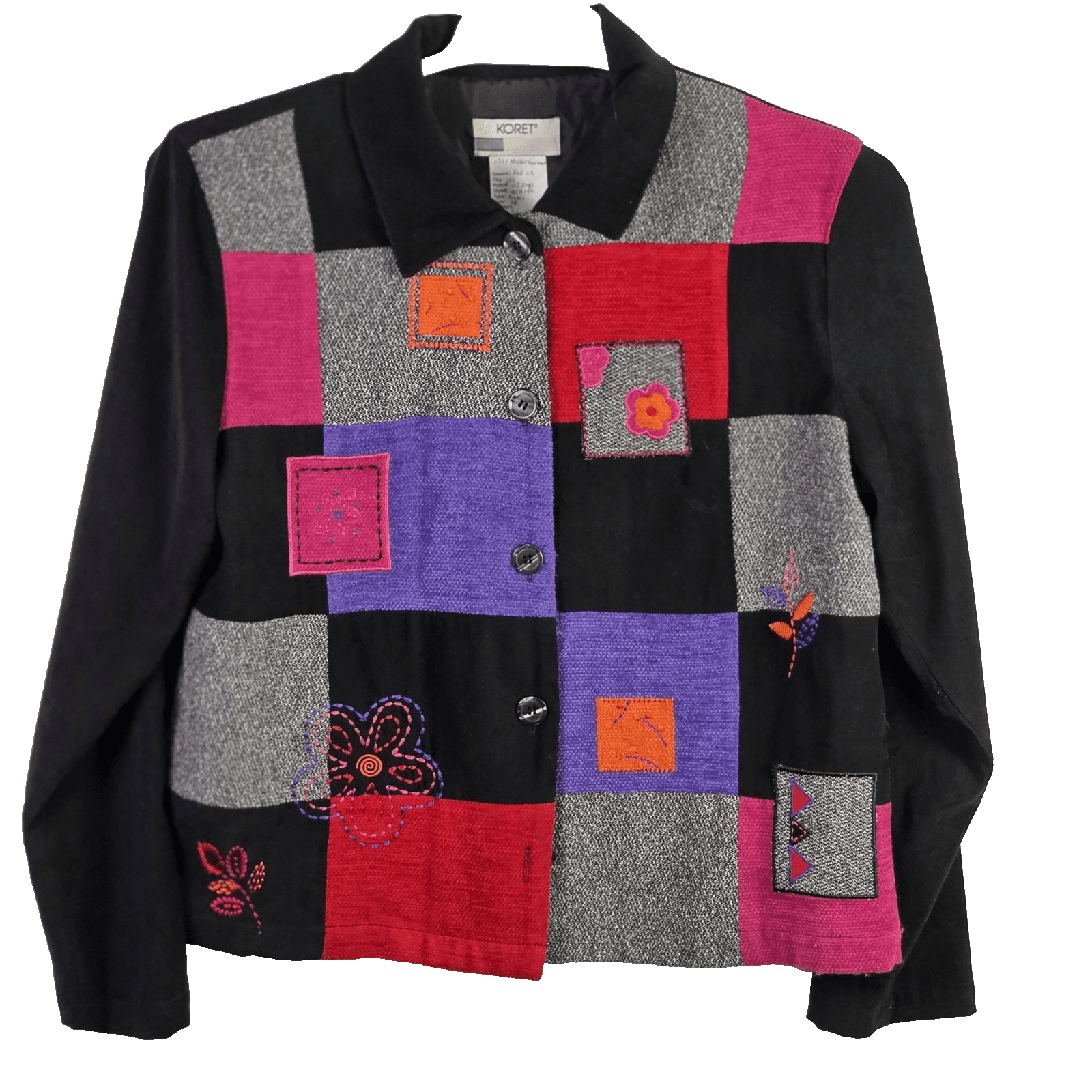 Koret Petites Women's Medium Black Red Patchwork Squares Jacket *Sample Model* - Thumbnail 2