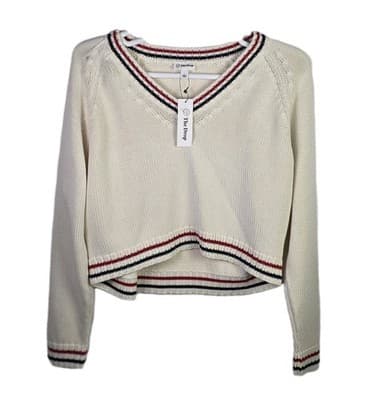 NWT The Drop Women's Large White W/ Red V-Neck Sweater - Image 1
