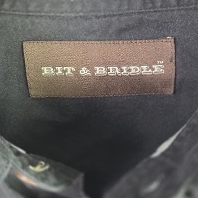 Bit & Bridle Men's Large Black " American Flag & Horses " Western Button Down - Thumbnail 3