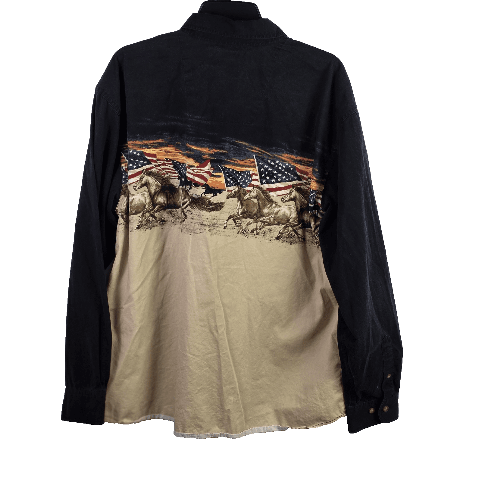 Bit & Bridle Men's Large Black " American Flag & Horses " Western Button Down - Thumbnail 9