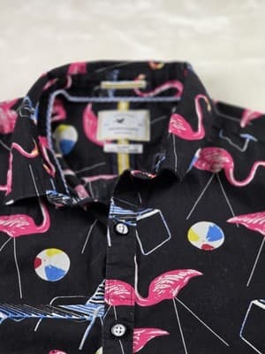 Denim and Flowers Men's Large Slim Fit Flamingo Beach Short Sleeve Shirt - Thumbnail 2