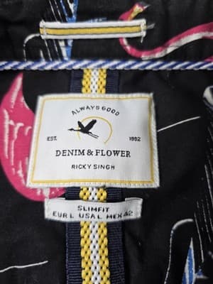 Denim and Flowers Men's Large Slim Fit Flamingo Beach Short Sleeve Shirt - Thumbnail 3