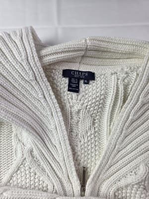 CHAPS Women's XL Ivory Cable-Knit Cowl Neck Sweater - Thumbnail 3