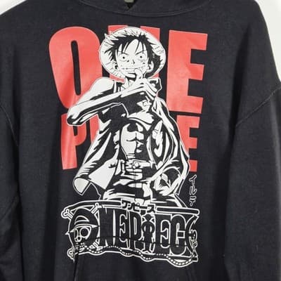 Anime Luffy Mens Medium Black Long Sleeve Hoodie - Thumbnail 2