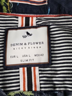 Denim & Flower Mens Large Ricky Singh Blue Slim Fit Button Up Shirt - Thumbnail 4