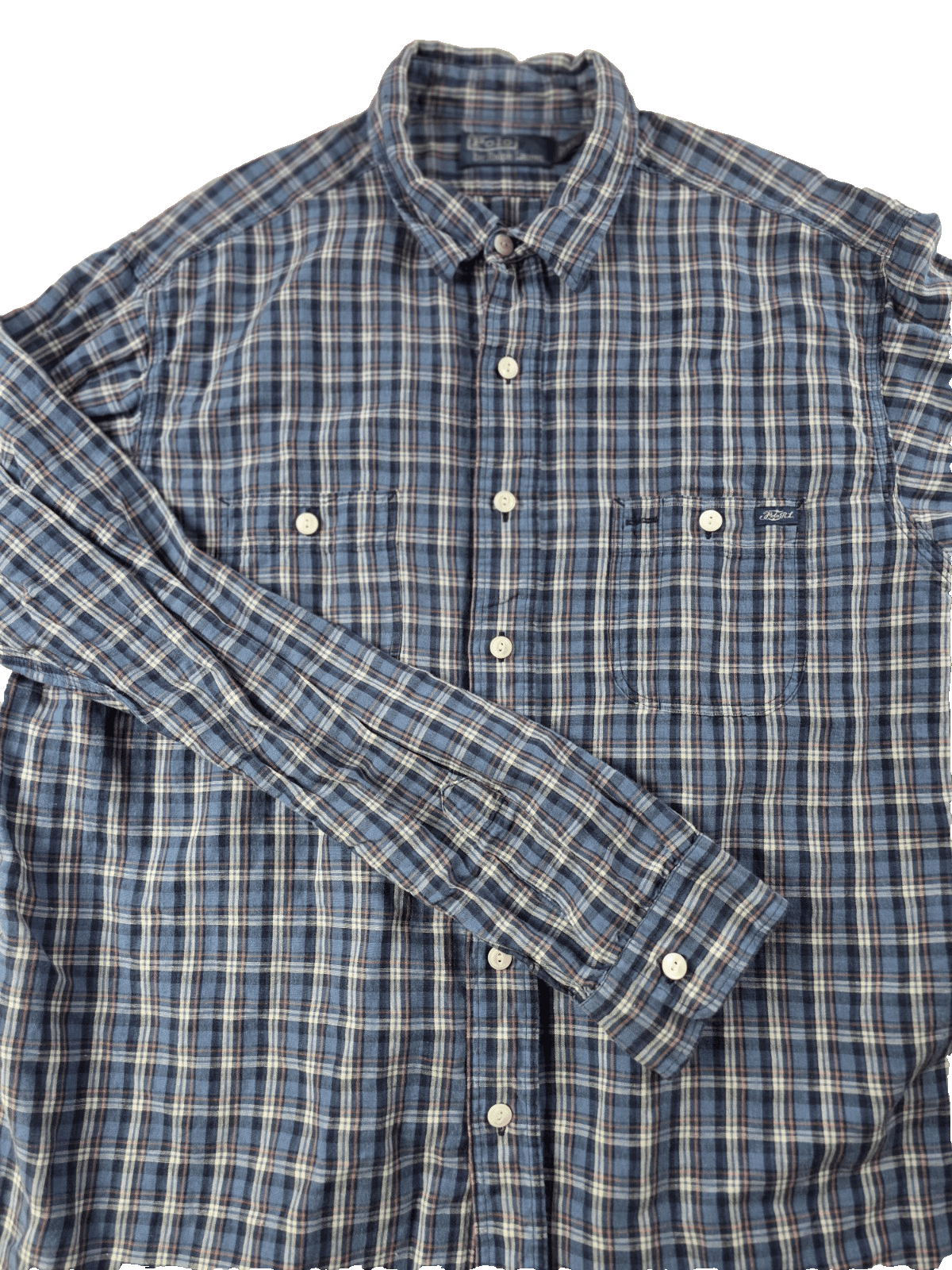 Ralph Lauren Men's XL Blue Check Cotton & Linen Long Sleeve Casual Shirt - Image 1