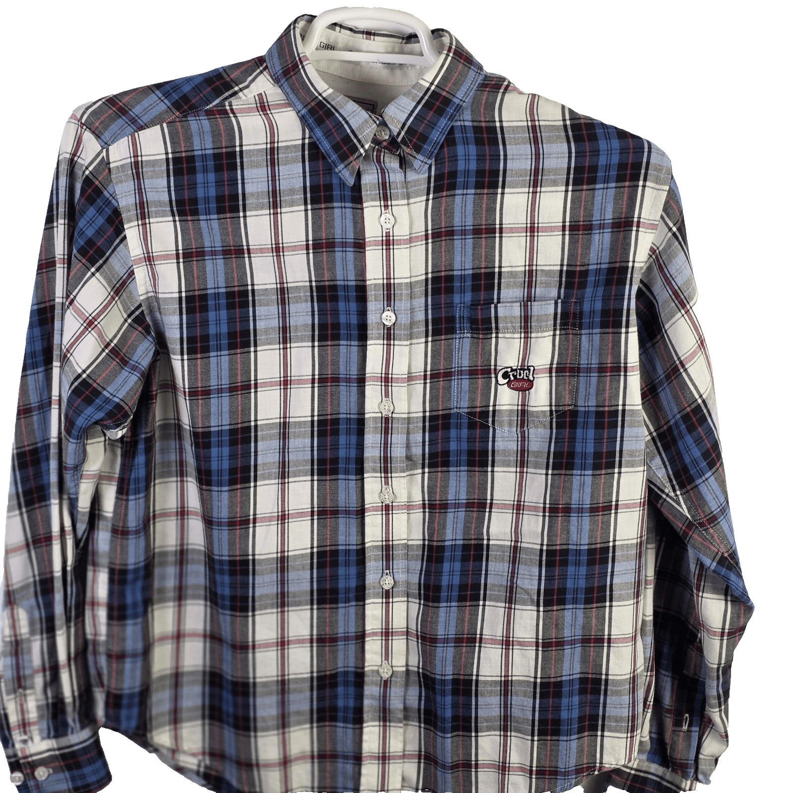 Cruel Girl Women's Medium Blue White Checkered Long Sleeve Button Down Shirt - Thumbnail 2