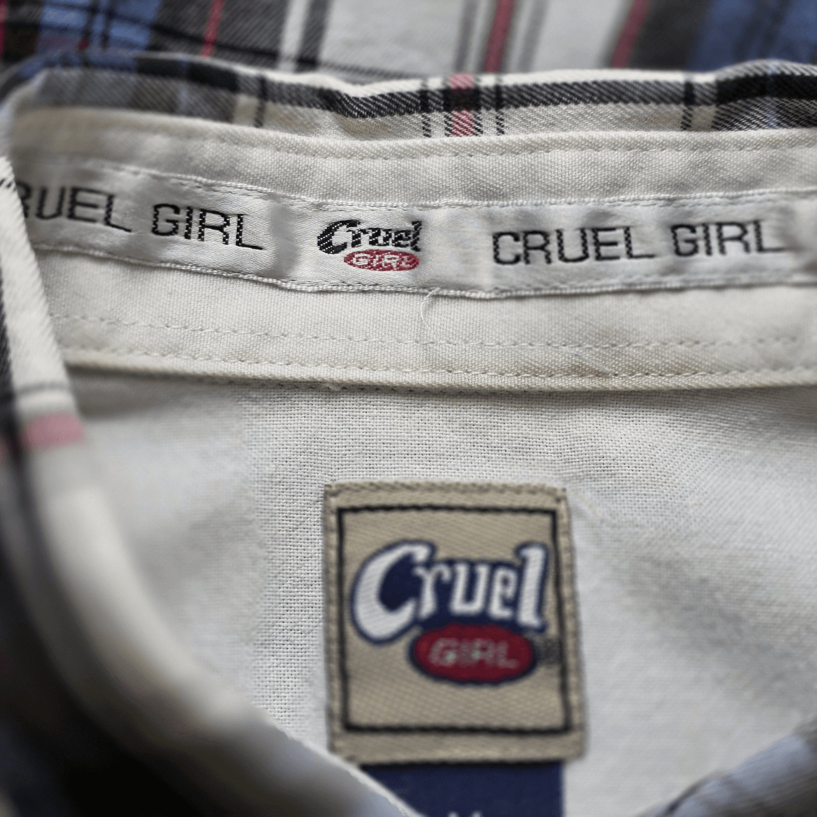 Cruel Girl Women's Medium Blue White Checkered Long Sleeve Button Down Shirt - Thumbnail 5