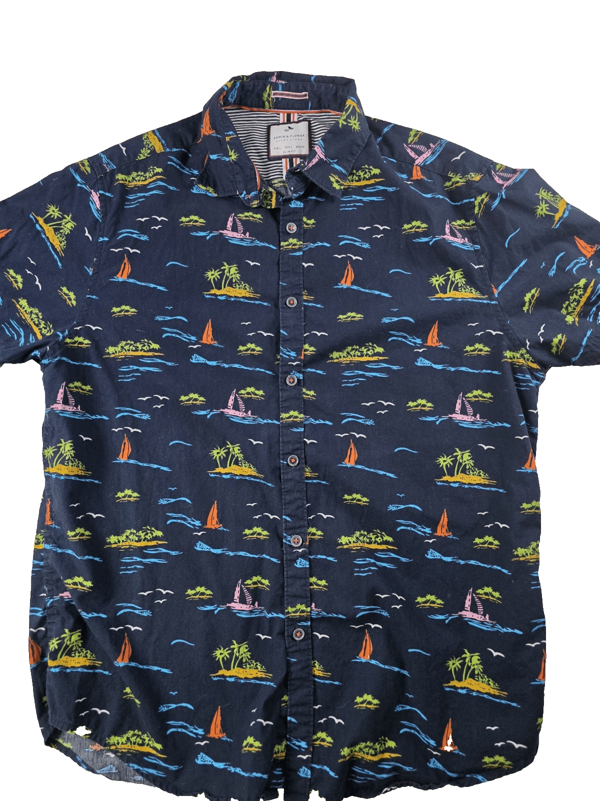 Denim & Flower Mens Large Ricky Singh Blue Slim Fit Button Up Shirt - Image 1