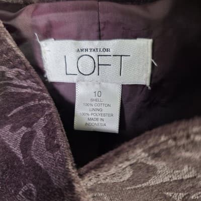 Ann Taylor Loft Women's 10 Purple Long Sleeve Button Front Cropped Jacket VGUC - Thumbnail 3
