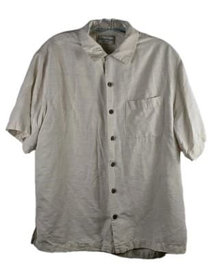 VTG Caribbean Men's Medium Ivory Silk Hawaiian Button Down Shirt - Image 1