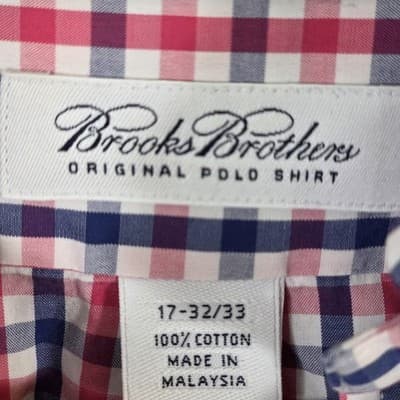 Brooks Brother's Men's 17 32/33 Red Blue Plaid Gingham Long Sleeve Button Up - Thumbnail 3