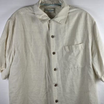 VTG Caribbean Men's Medium Ivory Silk Hawaiian Button Down Shirt - Thumbnail 2