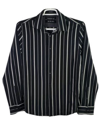Denim and Flowers Men's Large Black W/White Stripes Button Down Shirt - Image 1