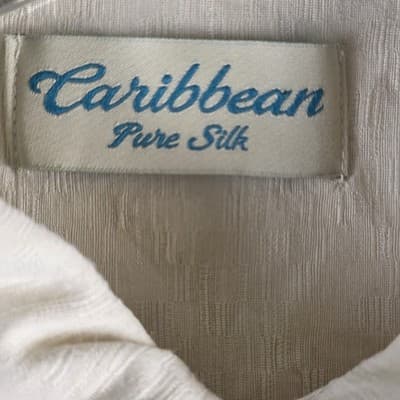 VTG Caribbean Men's Medium Ivory Silk Hawaiian Button Down Shirt - Thumbnail 3