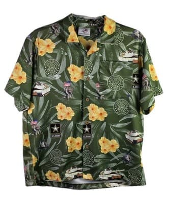 United States Military Men's Medium Hawaiian Floral Short Sleeve Shirt - Thumbnail 2