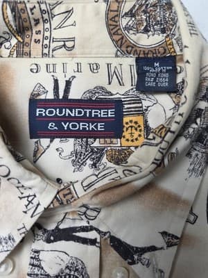 Vtg Roundtree & York Men's Medium Nautical Ocean Short Sleeve Button Down Shirt - Thumbnail 4