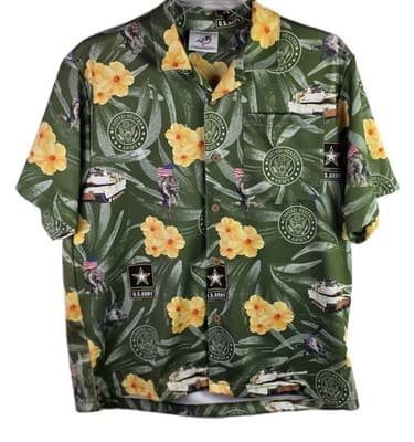 United States Military Men's Medium Hawaiian Floral Short Sleeve Shirt - Thumbnail 3