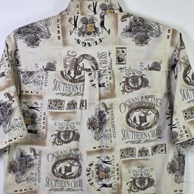Vtg Roundtree & York Men's Medium Nautical Ocean Short Sleeve Button Down Shirt - Thumbnail 7