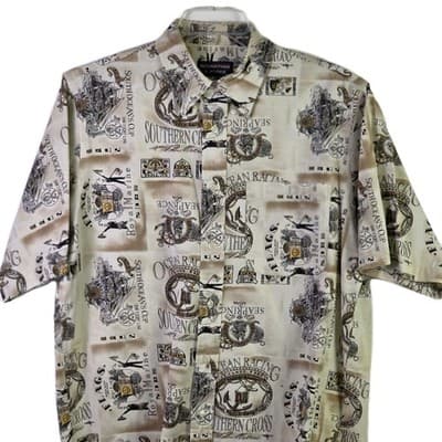 Vtg Roundtree & York Men's Medium Nautical Ocean Short Sleeve Button Down Shirt - Thumbnail 2