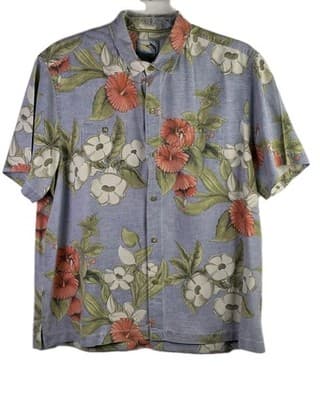 Tommy Bahama Shirt Mens XL Blue Floral Print Vintage Island Modern Fit Silk - Thumbnail 2
