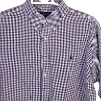 Polo Ralph Lauren Men's 18 36/37 Slim Fit Purple & White Gingham Shirt - Thumbnail 2