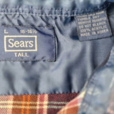Vintage 80s Sears Men’s Large Tall Plaid Flannel Button Up Long Sleeve Shirt - Thumbnail 3