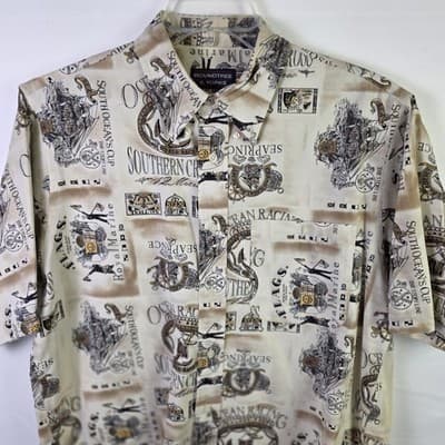 Vtg Roundtree & York Men's Medium Nautical Ocean Short Sleeve Button Down Shirt - Thumbnail 3