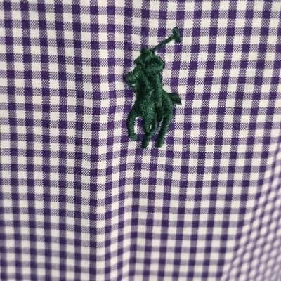 Polo Ralph Lauren Men's 18 36/37 Slim Fit Purple & White Gingham Shirt - Thumbnail 3