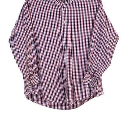 Brooks Brother's Men's 17 32/33 Red Blue Plaid Gingham Long Sleeve Button Up - Thumbnail 2