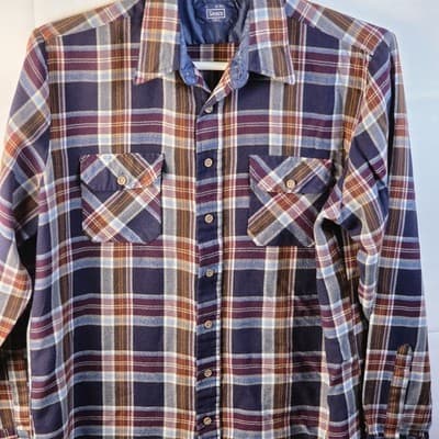 Vintage 80s Sears Men’s Large Tall Plaid Flannel Button Up Long Sleeve Shirt - Thumbnail 2