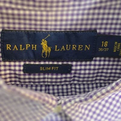 Polo Ralph Lauren Men's 18 36/37 Slim Fit Purple & White Gingham Shirt - Thumbnail 4