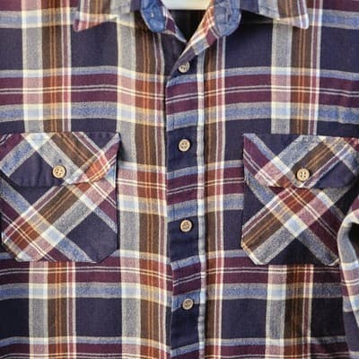 Vintage 80s Sears Men’s Large Tall Plaid Flannel Button Up Long Sleeve Shirt - Thumbnail 5