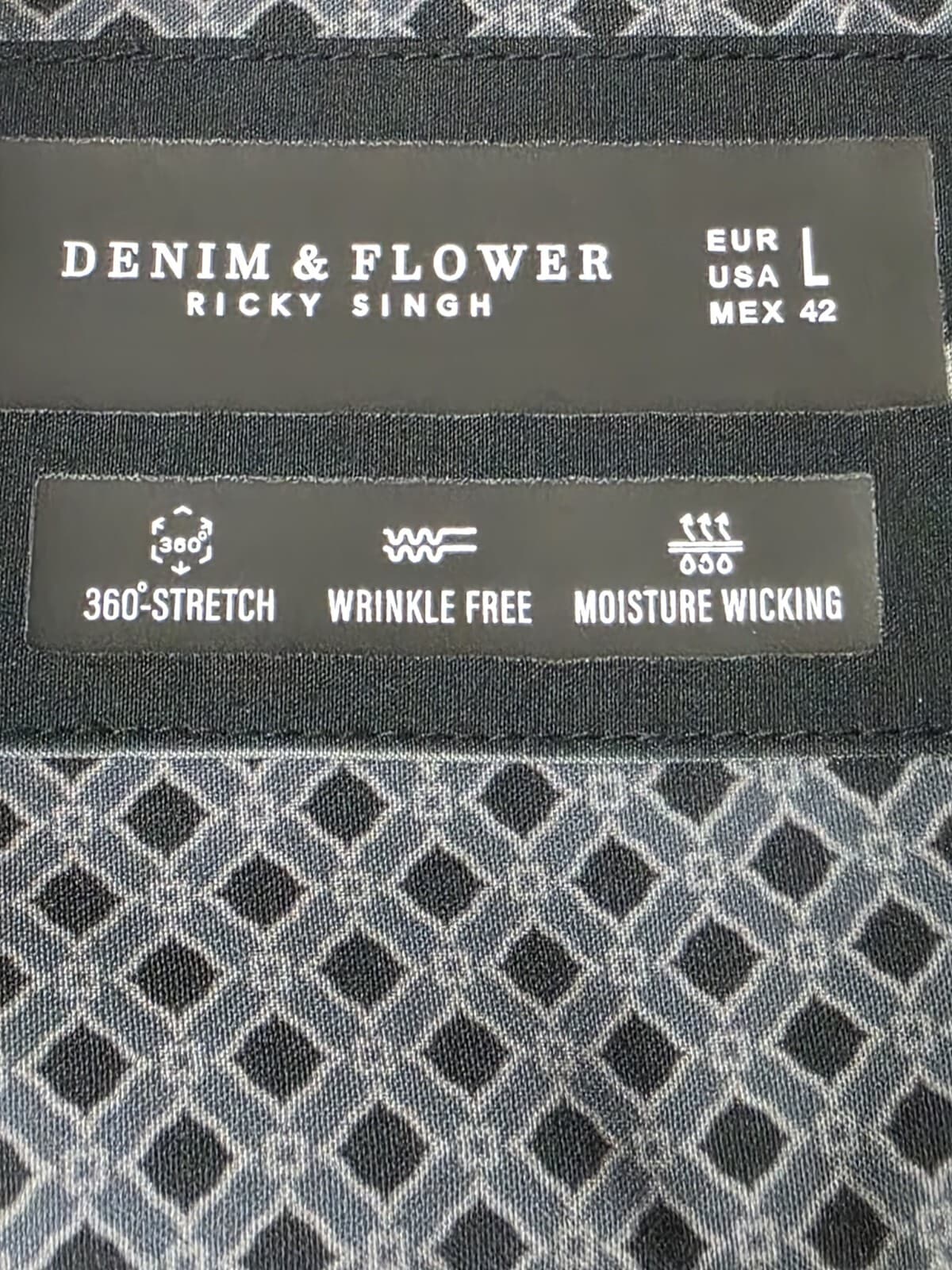 Denim and Flowers Men's Large Black W/White Stripes Button Down Shirt - Thumbnail 3