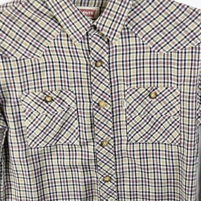 Levi's Vintage Men's Medium Longhorn Plaid Button Down Western Shirt - Thumbnail 2