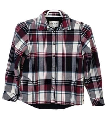 Orvis Women's Small Red Navy White Plaid Flannel Snap Button Shirt Jacket - Image 1