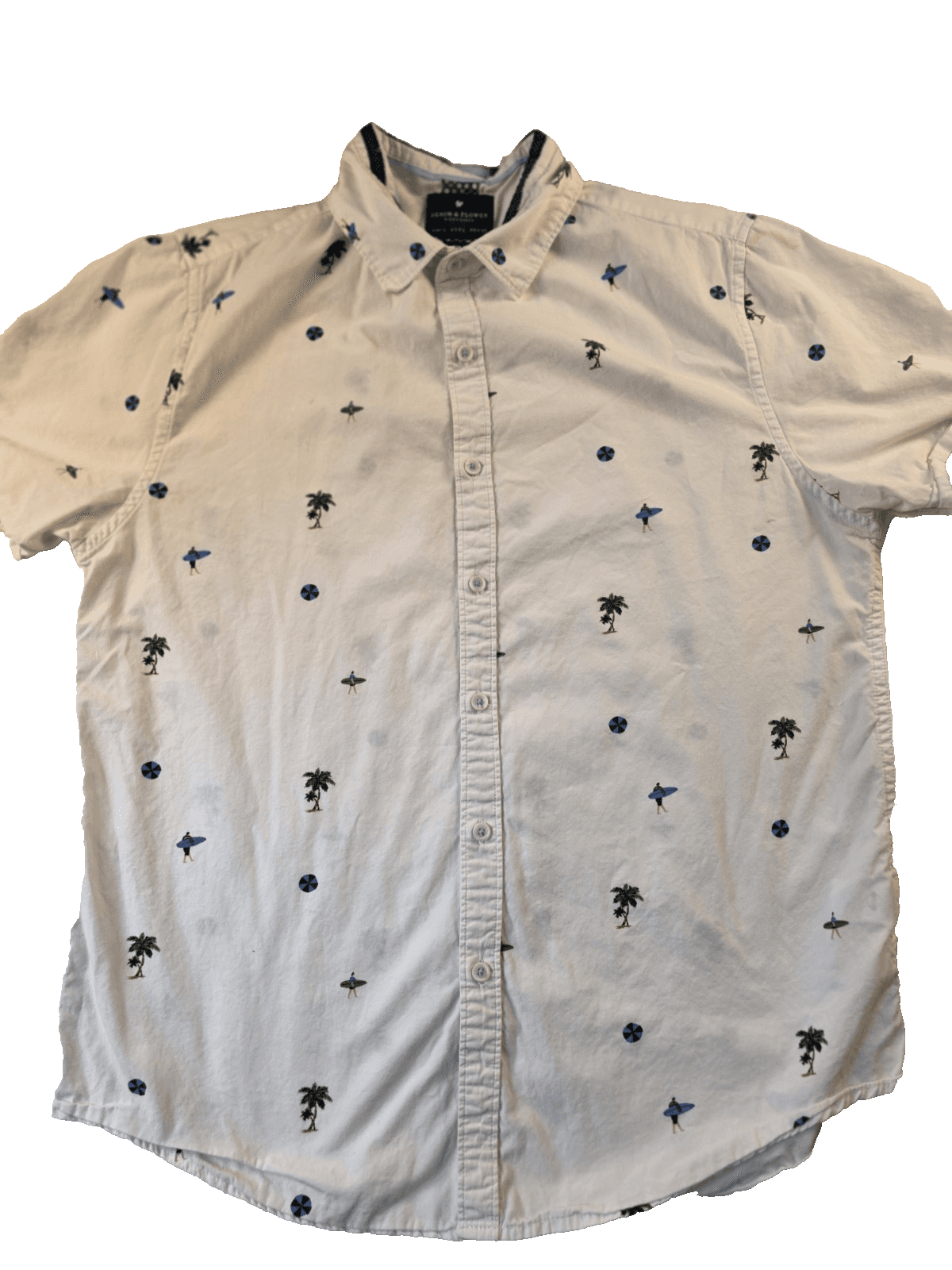 Denim & Flower Men's Large White Geometric Slim Fit Short Sleeve Shirt *Flawed* - Image 1