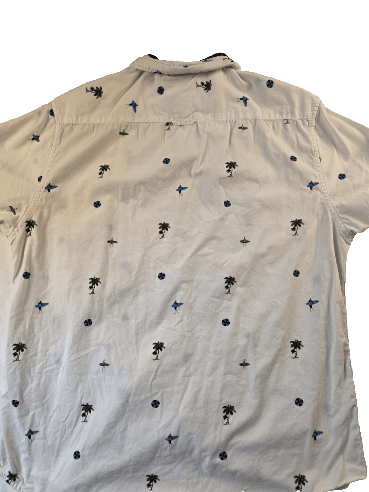 Denim & Flower Men's Large White Geometric Slim Fit Short Sleeve Shirt *Flawed* - Thumbnail 5