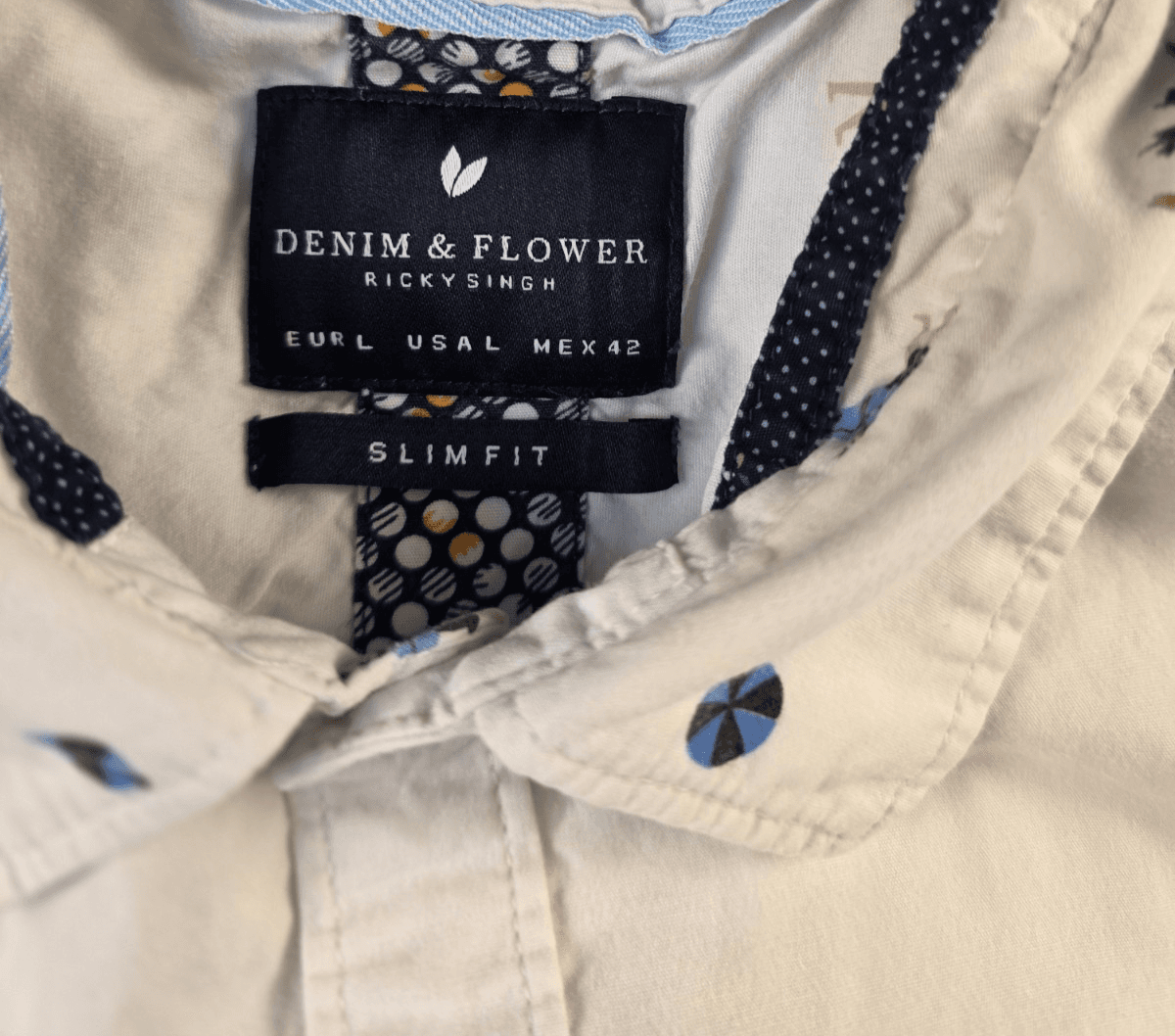 Denim & Flower Men's Large White Geometric Slim Fit Short Sleeve Shirt *Flawed* - Thumbnail 2